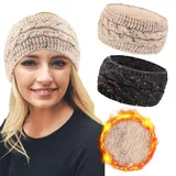 DRESHOW Damen Warm Gestricktes Stirnband Winter Ohrenwärmer Gehäkelte Kopfwickel Dickes Fleecefutter Haarbänder