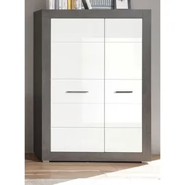 furn.design Highboard 100 x 142 x 35 cm Weiß Hochglanz / Grau