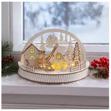 Hti-Living LED Dekobogen Winterdorf und Rehe Weihnachtsdeko mit 5 LEDs