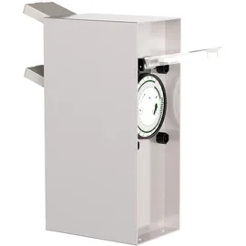 ledscom.de Garten-Steckdosensäule POMI mit Erdspieß für außen, IP44, Timer/Zeitschaltuhr, 2-Fach, Edelstahl, eckig, 23cm