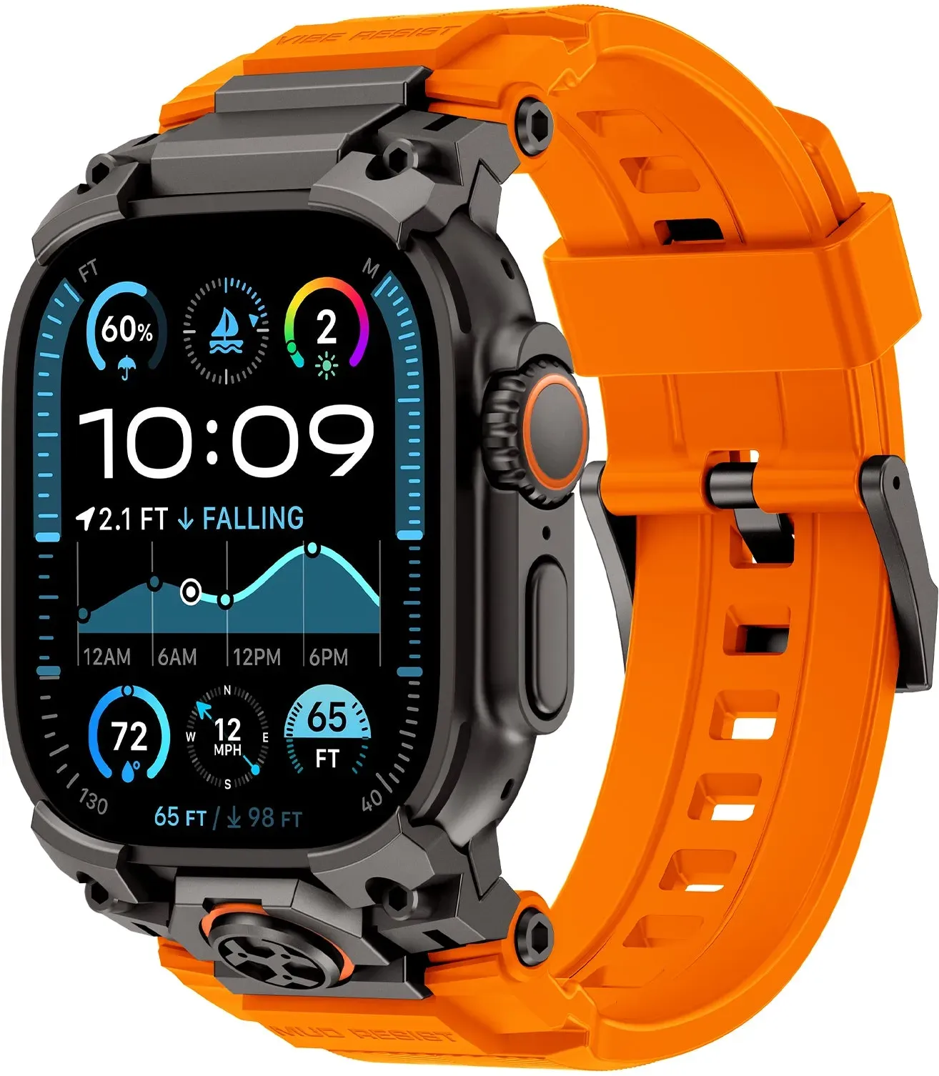 Strap-it Apple Watch Armband Silikon 'Four Claw' für Apple Watch -  Ultra - Orange - Schnallenverschluss