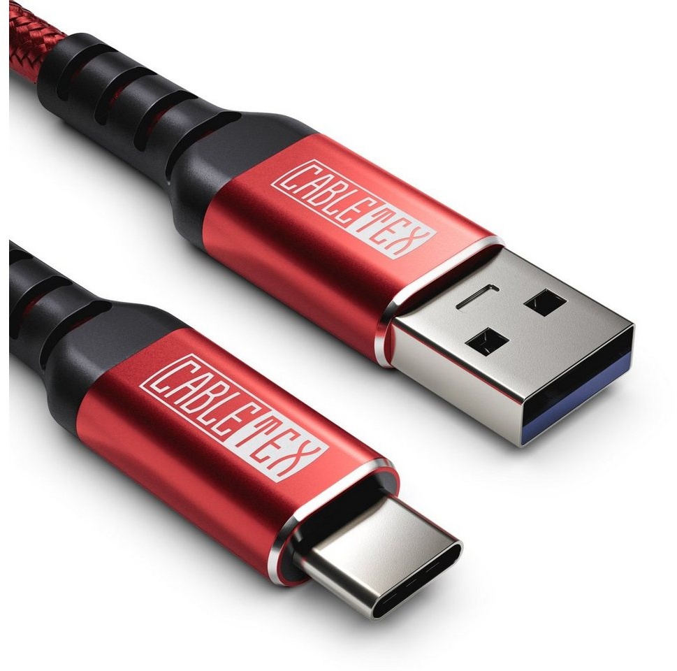 CABLETEX USB C Kabel auf USB 3.1 Typ A Datenkabel USB 3.0 für Smartphones, Rot USB-Kabel, USB-C, USB-A, USB-C, USB-A (150 cm), Ladekabel, Datenkabel, Schnellladekabel rot