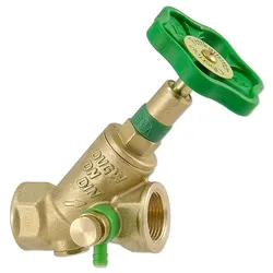 Schrägsitzventil, 1 1/4'' IG - DN32 - steigende Spindel, Prüfstopfen, Rückfluss- verhinderer und Entleerung
