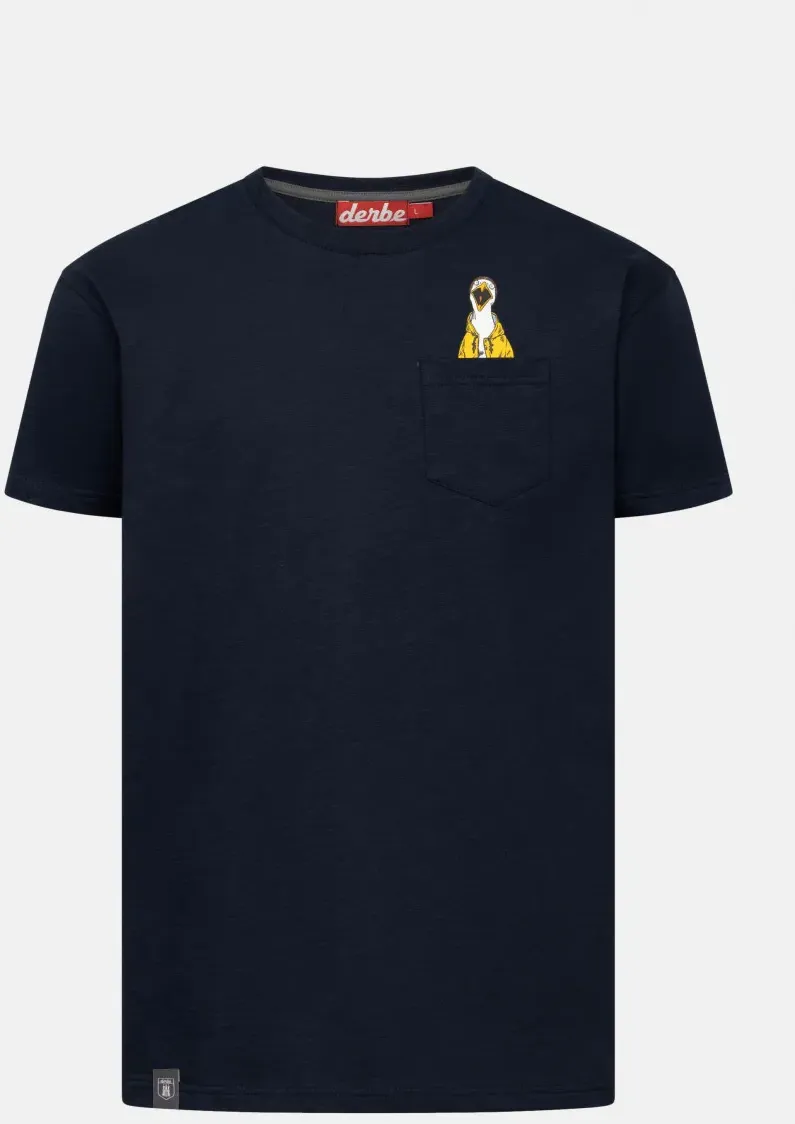 Derbe T-Shirt Schreimöwe Pocket Herren Blau GOTS Organic