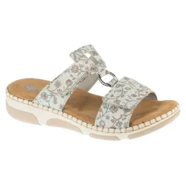Rieker Damen Pantolette mit T-Riemen und Blumenmuster Weite H 66292, Größe:41 EU, Farbe:Mehrfarbig - Grau - 41