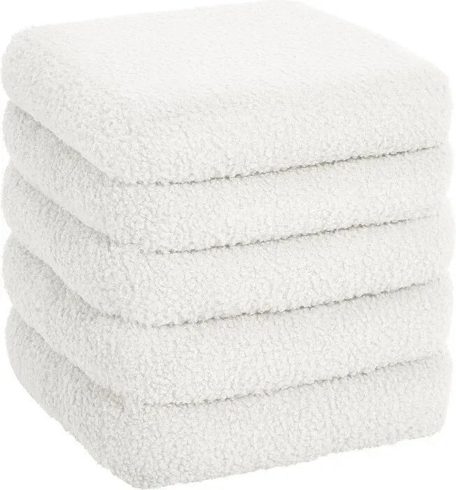 eSituro Aufbewahrungshocker, Faltbarer Hocker, gepolsterter Fußhocker Würfel, Teddy-Stoff, für Wohnzimmer Schlafzimmer, Weiß
