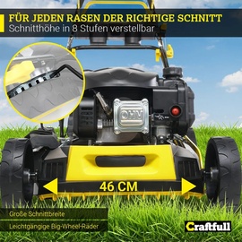 Craftfull Premium Benzin-Rasenmäher CR-139-20, 5in1, GT-Leichtlaufgetriebe, 139-cc-Motor, Easy-Clean