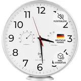 LATENO - Funkwanduhr Silber - zum Aufstellen oder Aufhängen - 30 cm - misst Temperatur und Luftfeuchtigkeit - Funkgesteuert - Wanduhr - Batteriebetrieben - Funkuhr - Küchenuhr Funk - Wanduhr Funk