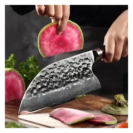 Wakoli EBO Damast Chinesisches Kochmesser I 20 cm Klinge I schwarzer Eichenholzgriff