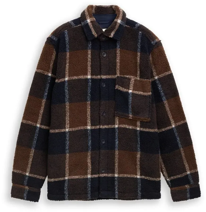TOM TAILOR Herren Teddy Overshirt mit Karomuster, braun, Kariert, Gr. L