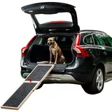 Holtaz Hunderampe Auto Klappbar rutschfest Hundeautorampe Kofferraumrampe Hundetreppe für Haustiere aus Holz Tierrampe Einstiegshilfe für Kofferraum 152x39cm