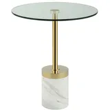 Kayoom Beistelltisch KAYOOM "Lana 125, robuste Glasplatte, Sockel in Mamor Optik", weiß (gold, weiß, weiß, klar), B:46cm H:53cm T:46cm, 100% Edelstahl, 100% Glas, 100% Marmor, Tische, Beistelltisch, robust, pflegeleicht, hochwertig, Outdoor und Indoor geeignet