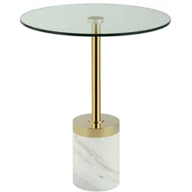 Kayoom Beistelltisch KAYOOM "Lana 125, robuste Glasplatte, Sockel in Mamor Optik", weiß (gold, weiß, weiß, klar), B:46cm H:53cm T:46cm, 100% Edelstahl, 100% Glas, 100% Marmor, Tische, Beistelltisch, robust, pflegeleicht, hochwertig, Outdoor und Indoor geeignet
