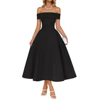 AOWVUTS Cocktailkleid Damen Sexy Schulterfrei Maxikleid Elegant Swing Rockabilly Hochzeit Abendkleid Vintage Festlich A-Linie Lang Ballkleid Partykleid Abschlusskleid Sommerkleid - S