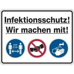 Hygieneschild, Infektionsschutz! Wir machen mit! - 300x200x1.5 mm Kunststoff