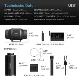 AC Infinity Luftfilter-Set AI+, 150 mm mit Controller AI+