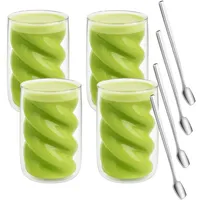 mixed24 Gläser-Set 4er Set Doppelwandige Gläser 230ml Spiralform, Thermogläser inkl. Löffel ideal für Latte Macchiato, Matcha, Tee