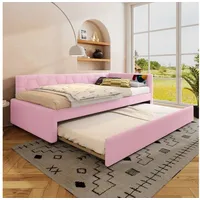 TavilaEcon Daybett Tagesbett, Schlafsofa mit Nachttischlampe und USB-Anschluss, mit multifunktionalem Ausziehbett und Typ-C, weiß/rosa rosa 145 cm x 208 cm x 66.5 cm