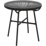 Outsunny Rattan Beistelltisch mit Glastischplatte Schwarz, natur 50L x 50B x 50H cm