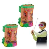 relaxdays Papierdekoration 2 x Pinata Tiki braun|grün|rot