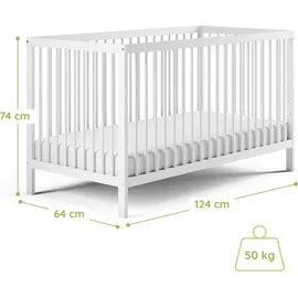 Kids Collective Babybett Kinderbett Gitterbett 60x120 und 70x140 cm mit Matratze höhenverstellbarer Lattenrost & herausnehmbare Sprossen stabiles ... | weiß