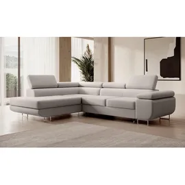 Selsey Ecksofa L-Sofa mit Schlaffunktion, Bettkasten, Ottomane links, Veloursbezug Creme