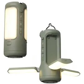 Perel Leistungsstarke Campinglampe mit Bluetooth-Lautsprecher und 6000 mAh Powerbank, für Camping, Wandern und Notfälle, tragbares Notlicht mit Haken, aufladbar per USB-Kabel