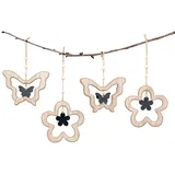 levandeo 4er Set Deko Anhänger Schmetterling Blume MDF Holz Natur Hängedeko Frühlingsdeko Deko-Anhänger