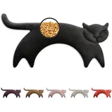 Leschi Wärmekissen - Körnerkissen für Mikrowelle - Tier Katze Schwarz - anschmiegsames Nackenkissen mit Bio Weizen - ideal als Wärmespender im Winter und bei Verspannungen an Nacken Schulter Hals