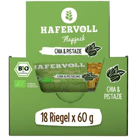 HAFERVOLL Organic Flapjack, 18 x 60 g Riegel, Chia & Pistachio,
