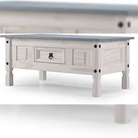 möbelliebling Couchtisch 100 x 60 cm mit Schublade Pinienholz weiß grau lasiert MEXICO