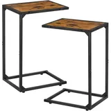 luxuskollektion 2er-Pack Beistelltische Holz-Metall C-Form Wohnzimmer
