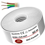 MAS Premium Feuchtraumkabel Stromkabel 5-200m Mantelleitung NYM-J 3x1, 5 2,5 4 6 10 oder 5x1,5 2,5 4 6 10 16 Elektrokabel für feste Verlegung (NYM-J 3x6 mm2, 60m)