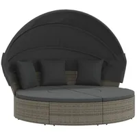 vidaXL Outdoor-Loungebett mit Dach und Kissen Grau Poly Rattan