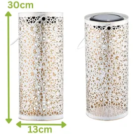 Marrakesch Orient & Mediterran Interior 2er Set Orientalische Solarlaterne Solar Laterne Windlicht Noum Weiss