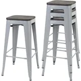 Mendler 4er-Set Barhocker HWC-A73 inkl. Holz-Sitzfläche, Barstuhl Tresenhocker, Metall Industriedesign stapelbar grau
