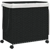 vidaXL Wäschekorb mit Rollen Schwarz 60x35x60,5 cm Rattan