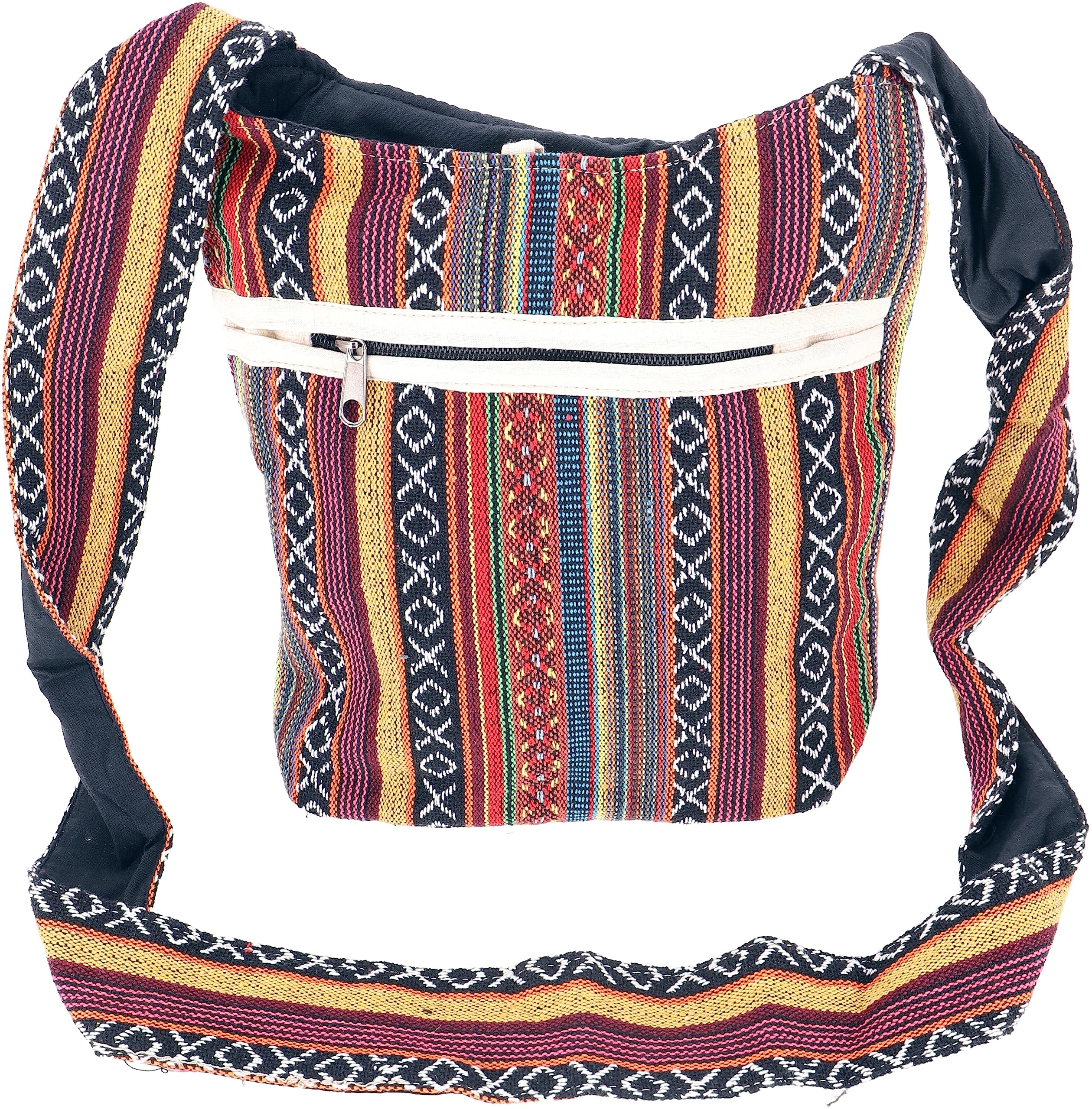 Kleiner Schulterbeutel, Boho Schultertasche, Tasche im Ethnostyle - Orange/bunt, Herren/Damen, Mehrfarbig, Baumwolle, Size:One Size, 25x25x12 cm, Alternative Umhängetasche, Handtasche aus Stoff - Einheitsgröße