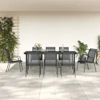 VidaXL 9-tlg. Garten-Essgruppe Schwarz Stahl und Textilene