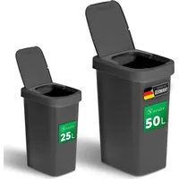 Novaliv Mülleimer-Set 25L + 50L, Abfalleimer mit 2in1 Deckel,