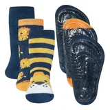 Ewers 3er-Pack Löwe Stoppersocken SoftStep, Socken mit Antirutschsohle für Jungen, Anti-Rutsch-Socken mit Gummisohle, MADE IN GERMANY, 3 Paar rutschfeste Kindersocken für Jungs, Größe 29-30