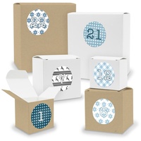 Adventskalender 24x Quader Würfel gemischt WEISS / BRAUN + Sticker (V03 Z05)