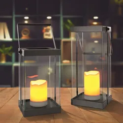 Technik All LED Design Laternen 2er Set "Garda" – mit Flackerlicht, Timer & Batterien – Metall & Glas – Innen/Außen