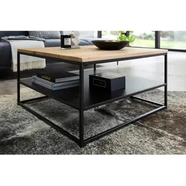 Quartier Couchtisch TILDA Wohnzimmertisch Massivholz im Industrial Style BxHxT 75x40x75 cm Eiche Massivholz geölt, Metallablage in Schwarz, braun
