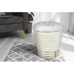 Sitzhocker KAYOOM "Hocker Doric, trendiger Look, ästhetische Farbgebung, schöne Steppung", weiß (elfenbein, gold), B:42cm H:50cm T:42cm, Bezug: 50% Baumwolle 50% Acryl / Korpus: Pappelholz, Hocker, komfortabel, hochqualitativ, pflegeleicht, hochwertige Materialien