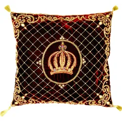Harald Glööckler Luxus Barock Deko Kissen Pompöös by Casa Padrino Krone Bordeaux / Gold aufwendig verziert mit Pailletten und Glitzersteinen
