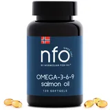 NFO OMEGA 3 6 9 SALMON OIL [120 Mini Kapseln] Norwegische Omega 369 Lachsöl Kapseln mit EPA, DHA, DPA in TG, Omega 3 Kapseln hochdosiert, Omega 3 Öl Aminosäuren Komplex, Omega 3 Fischöl Kapseln, 3+ J