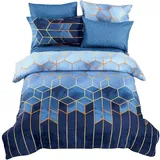 Coonoor Bettwäsche in Gr. 135x200, 200x200 oder 240x220 cm Gestreifte Bettbezug, Geometrisch Bettdeckenbezug Modern Deckenbezug Bettwaesche blau