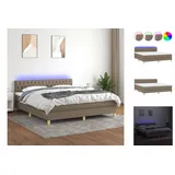 vidaXL Boxspringbett mit Matratze & LED Taupe 160x200 cm Stoff