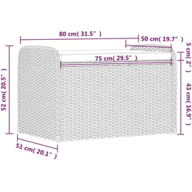 vidaXL Sitzbank mit Stauraum & Kissen Schwarz 80x51x52 cm Poly Rattan
